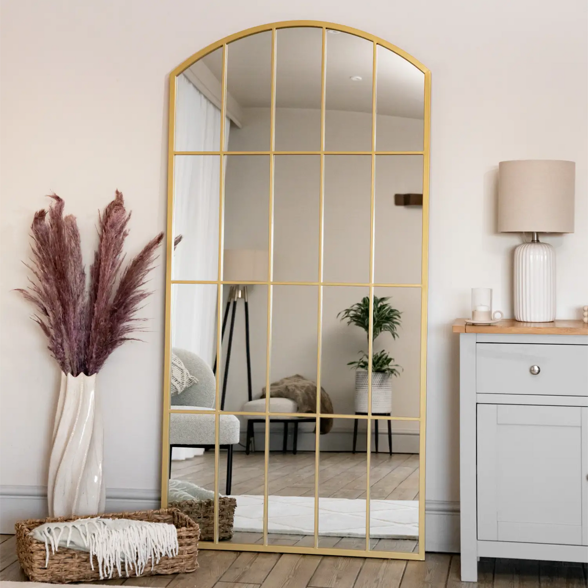 Kyō - Full Length Gold Metal Rectangle Lattice Grid Mirror - 180cm x 90cm.