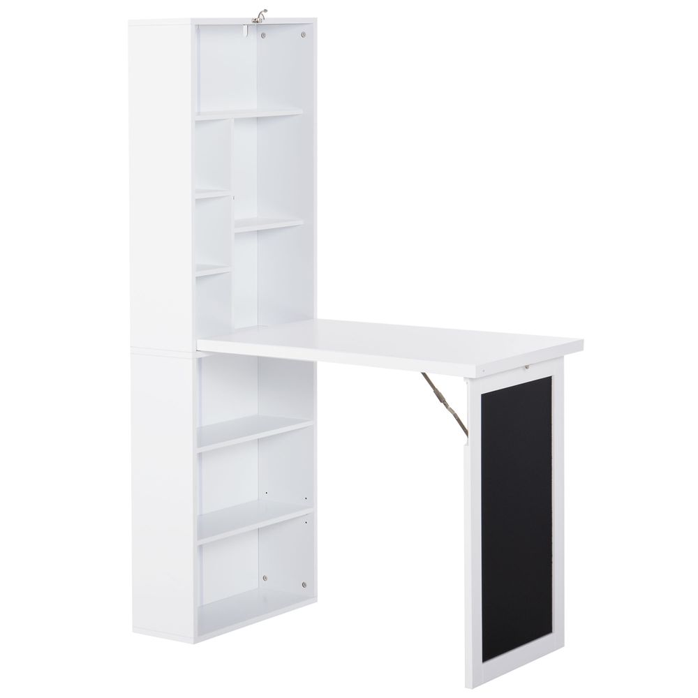 White Folding Convertible Desk with Blackboard & Shelves