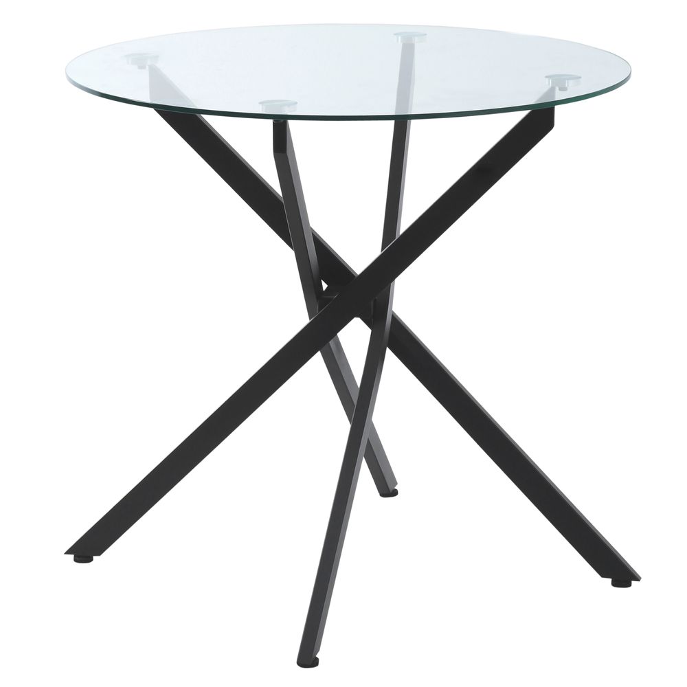 Clear Round Glass Top Dining Table with Black Metal Frame