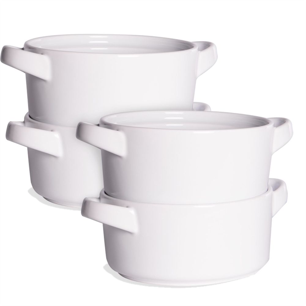 Set of 4 White Ceramic Soup Bowls with Handles - Maison & White
