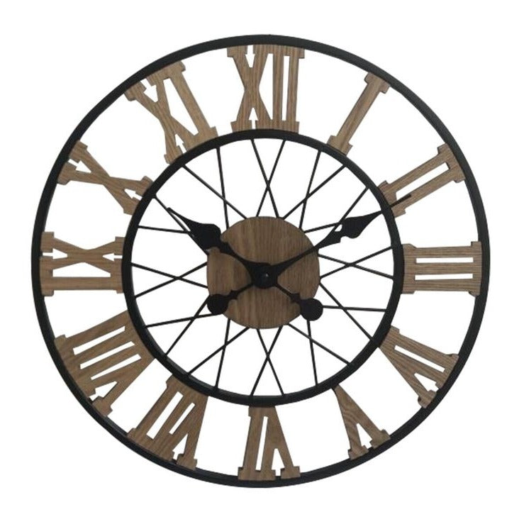 40cm Roman Numeral Wood and Metal Wall Clock