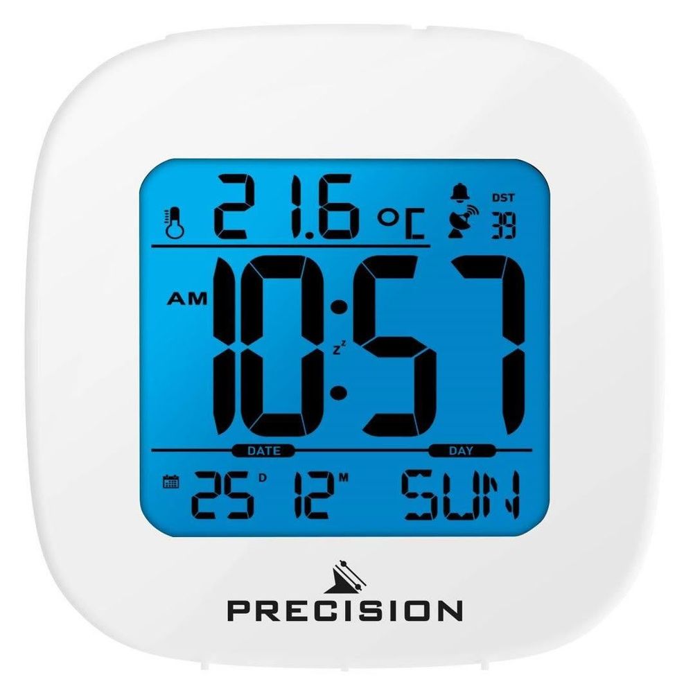 Precision Radio Controlled LCD White Alarm Clock - AP058