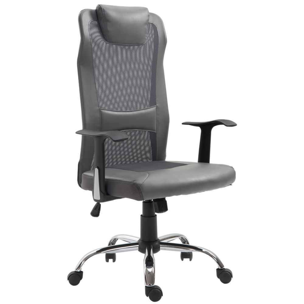 Grey High Back Mesh Office Chair with Headrest & Armrests