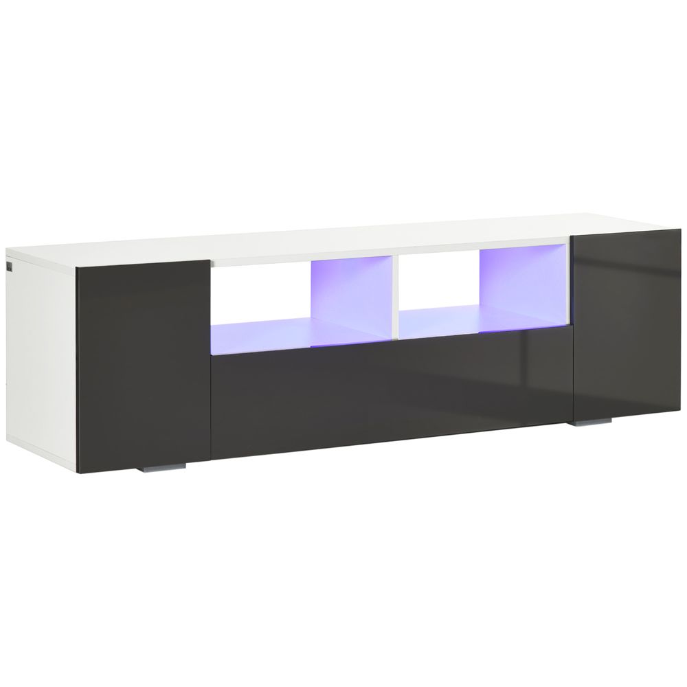 White and Grey High Gloss TV Unit with LED Lights and Storage