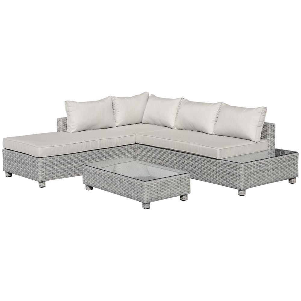 3 Piece Aluminium PE Rattan Sectional Sofa Set with Chaise Lounge