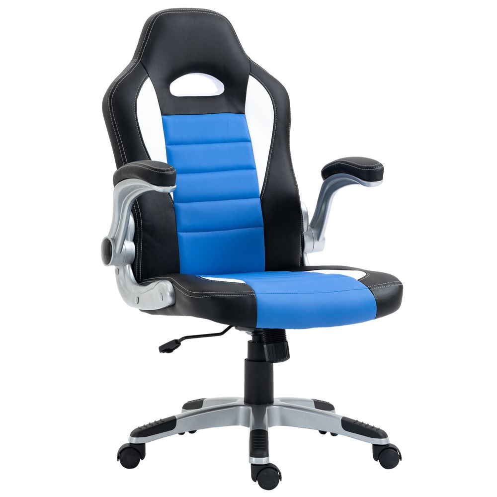 Black and Blue Racing Style Gaming Chair with Flip Up Armrests