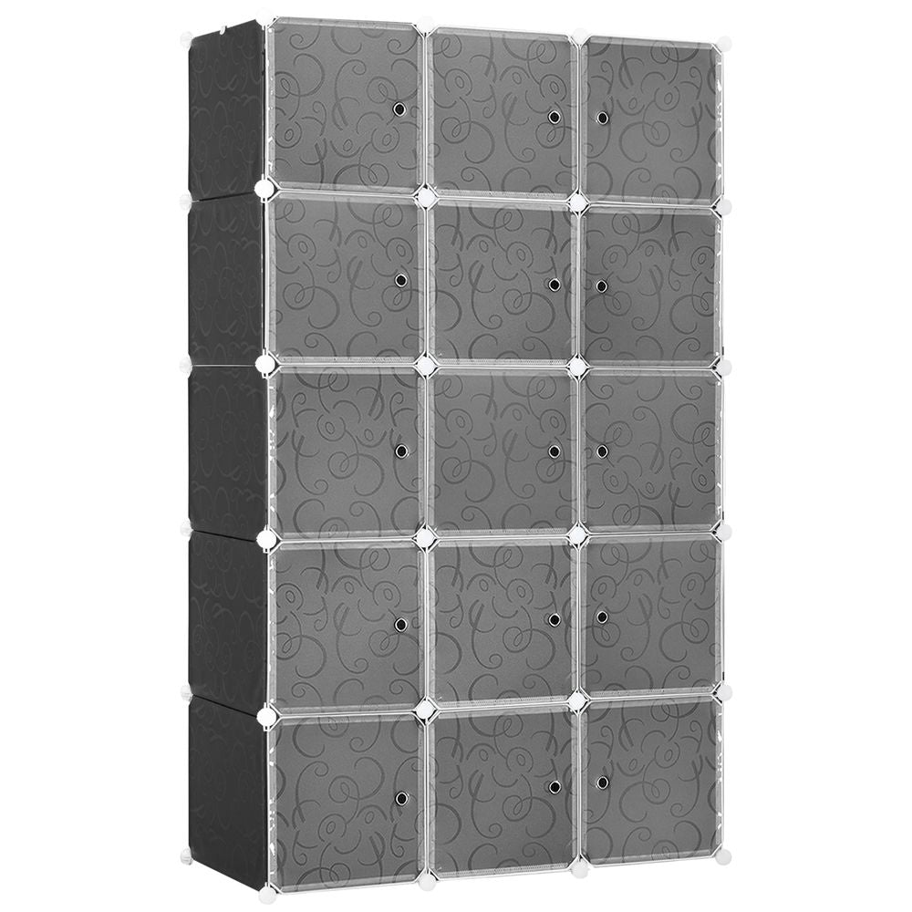 Black DIY Portable Plastic Cube Wardrobe - 111cm x 47cm x 183cm