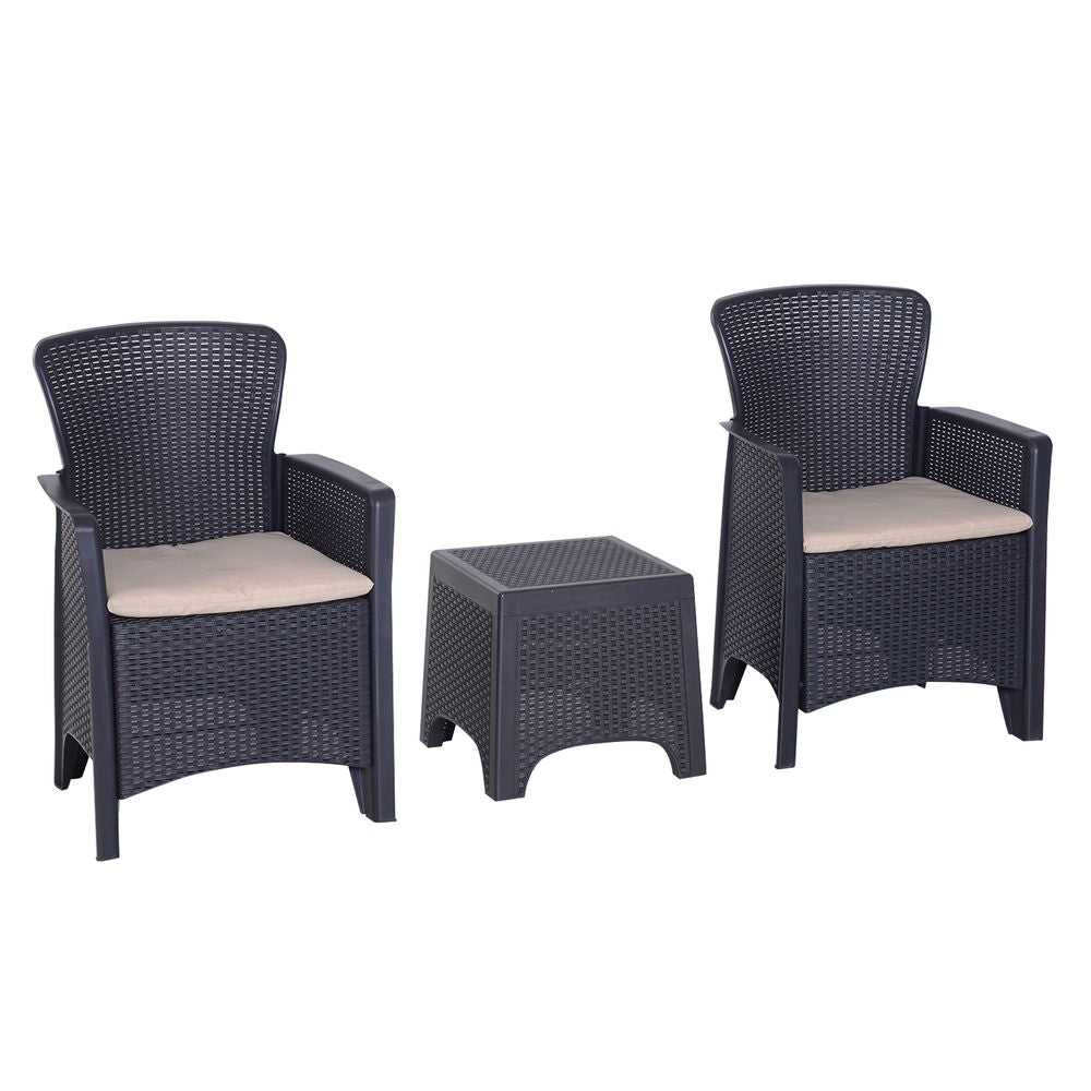 3 Piece Garden Rattan Coffee Set with Coffee Table - Graphite