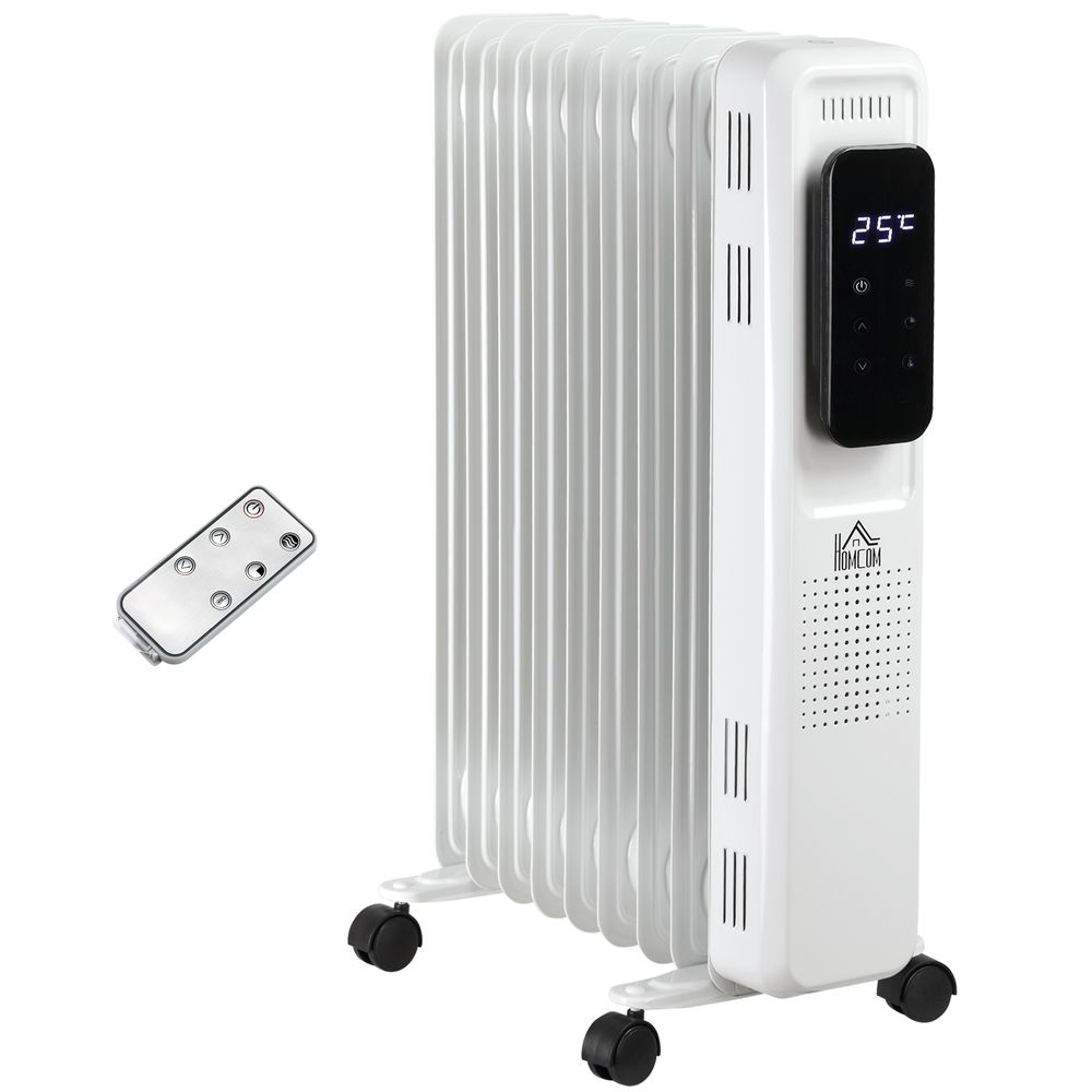 2180W 9-Fin Oil Filled Radiator Heater with Timer & Remote - White