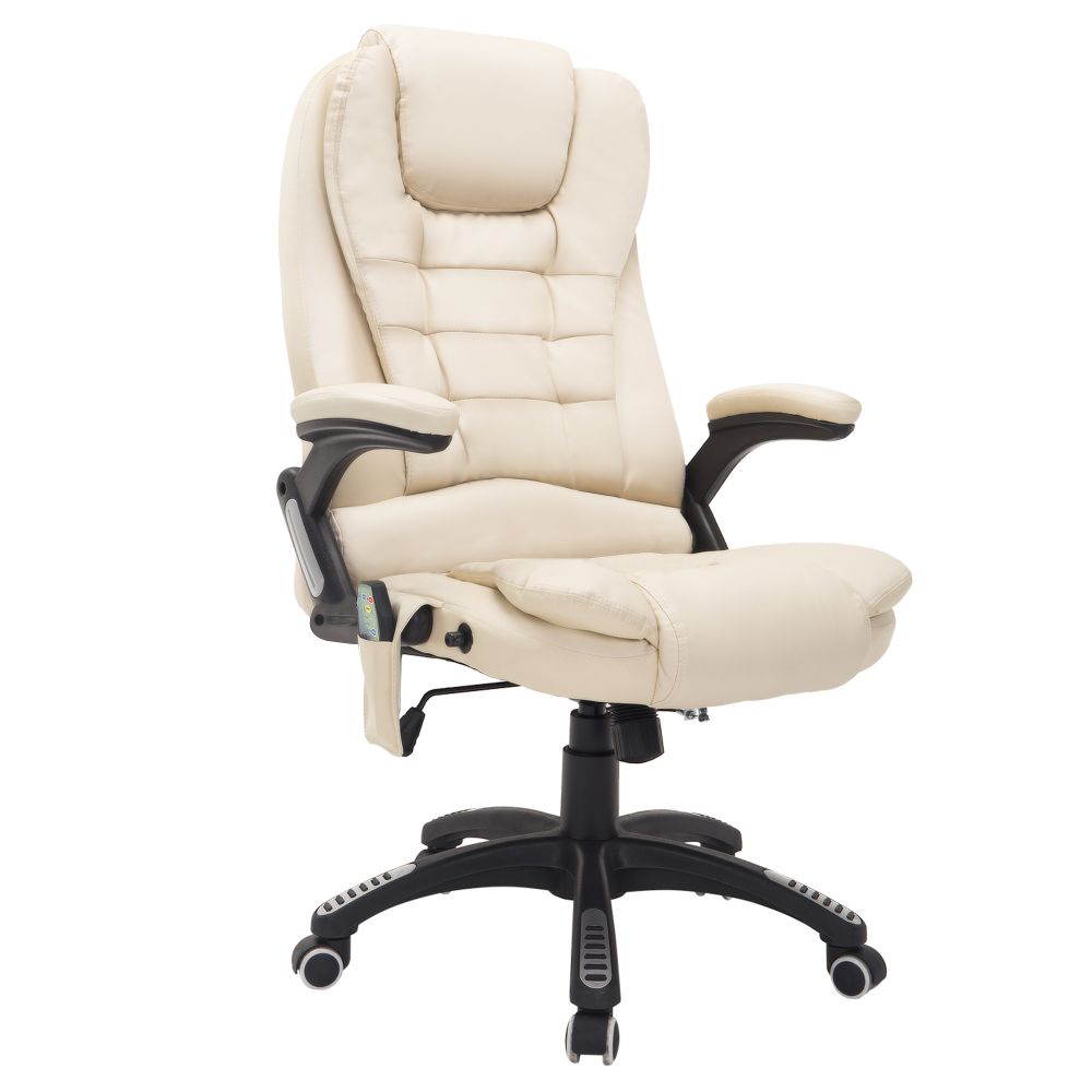 Beige Faux Leather Reclining Office Chair with Massage and Heat