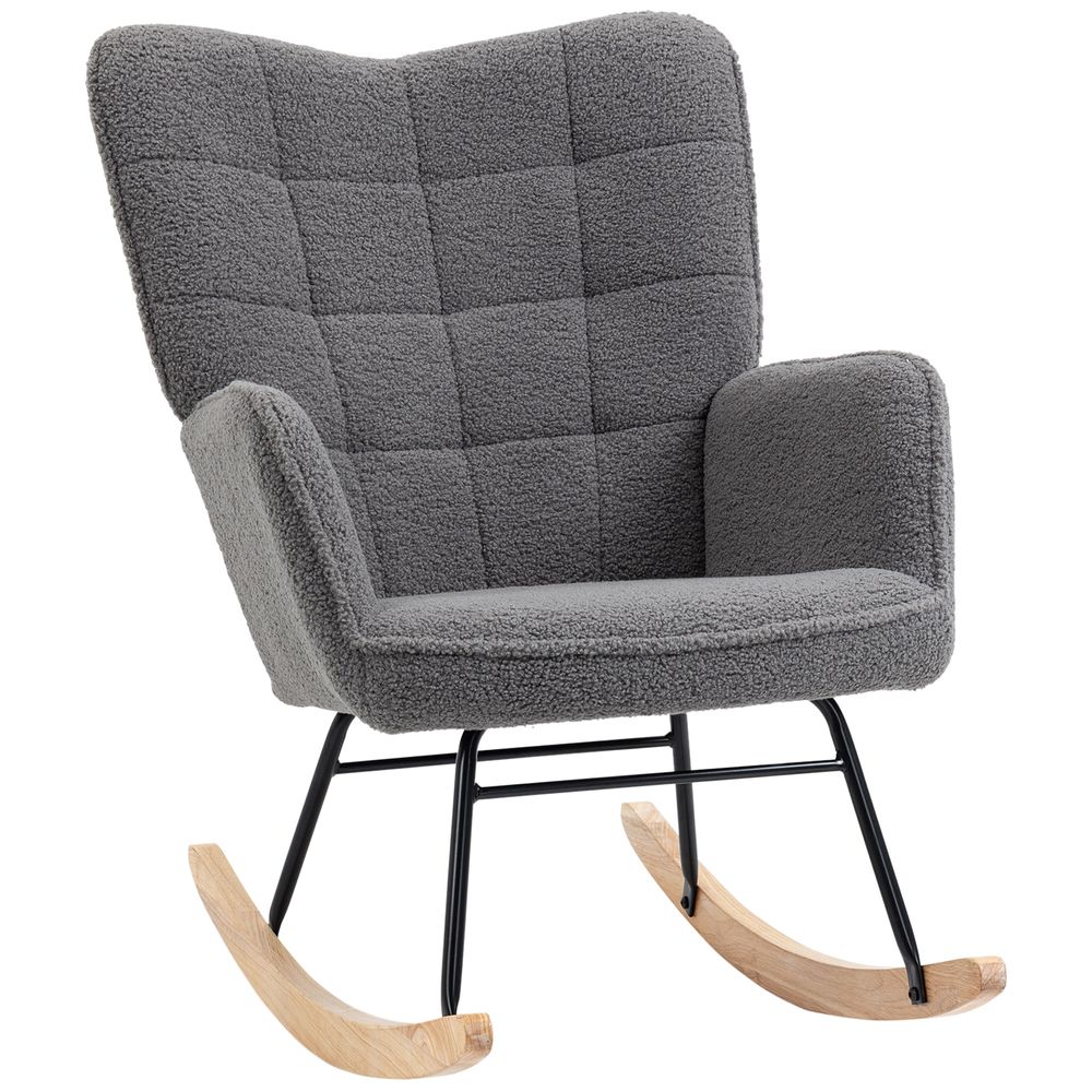 Homcom Wingback Rocking Chair with Steel Frame - Grey