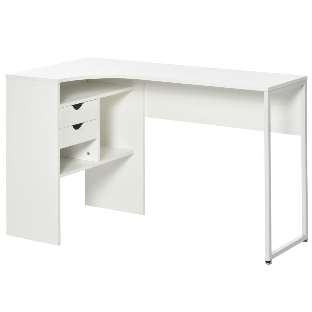 Corner L-Shaped Desk with Storage - White