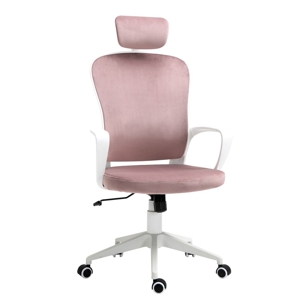 Vinsetto Pink Faux Velvet High Back Desk Chair with Headrest