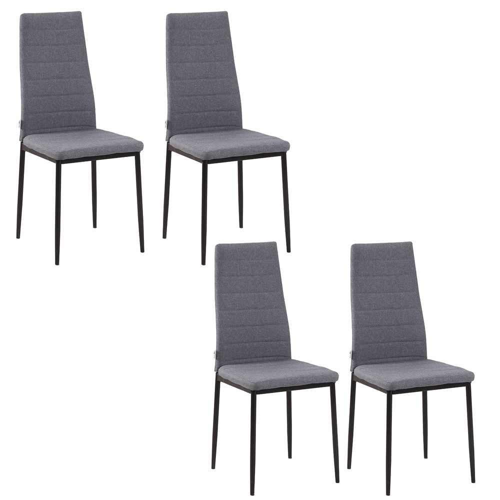Set of 4 Upholstered Linen-Touch High Back Dining Chairs - Grey