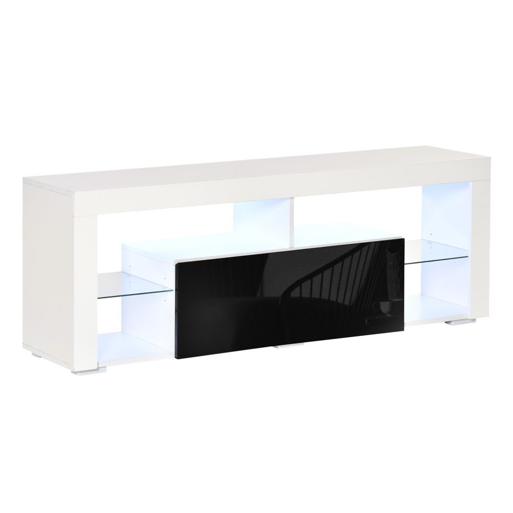 Homcom 140cm White TV Cabinet with High Gloss Black Front