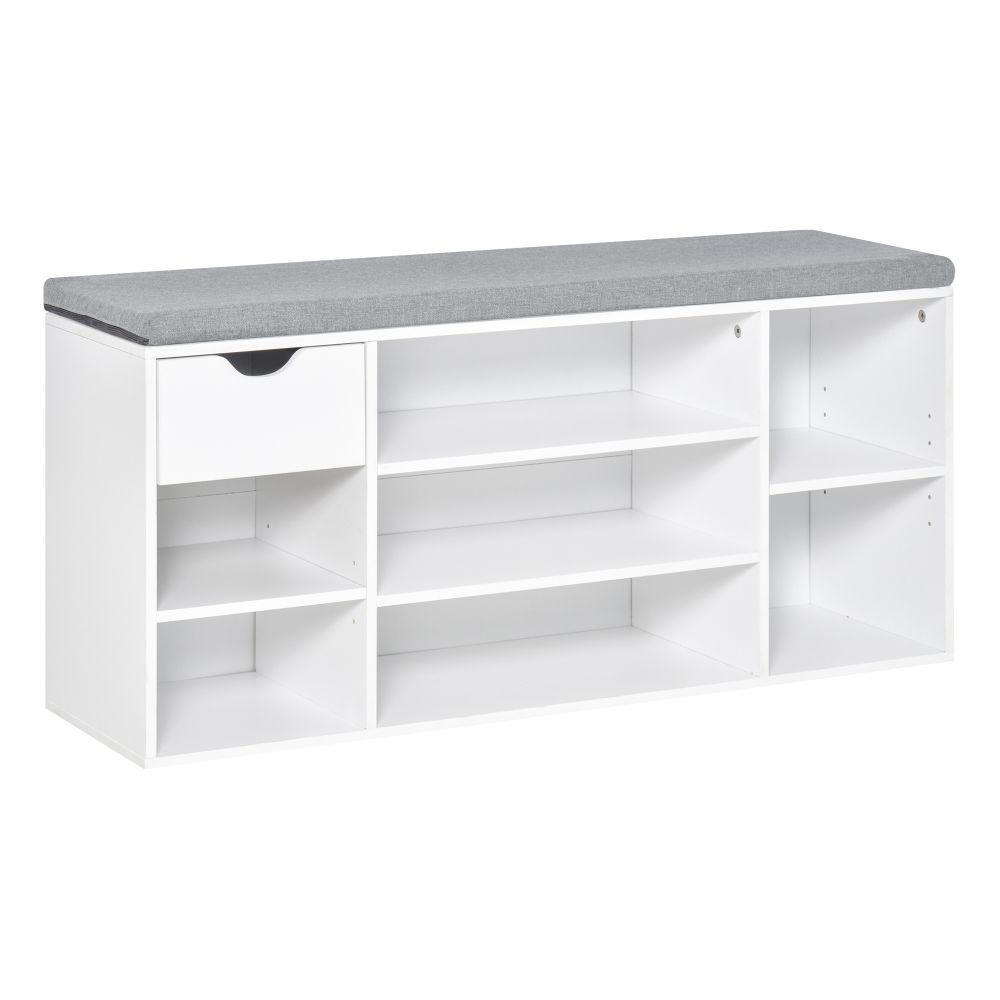 White & Grey Shoe Storage Cabinet Bench with Seat Cushion