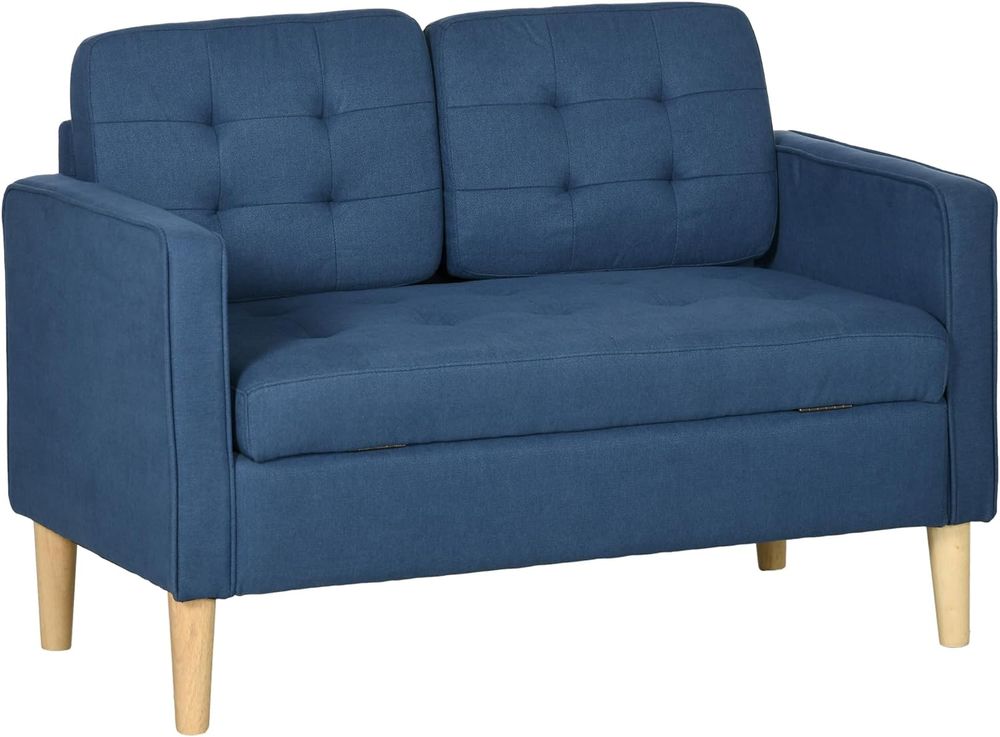 Homcom 2-Seater Compact Loveseat Sofa with Storage - Blue