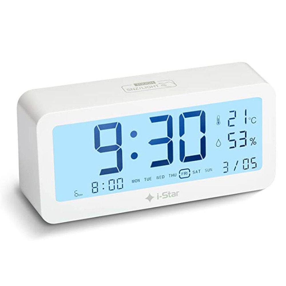 I-Star White Alarm Clock with Temperature and Humidity - 90081PI