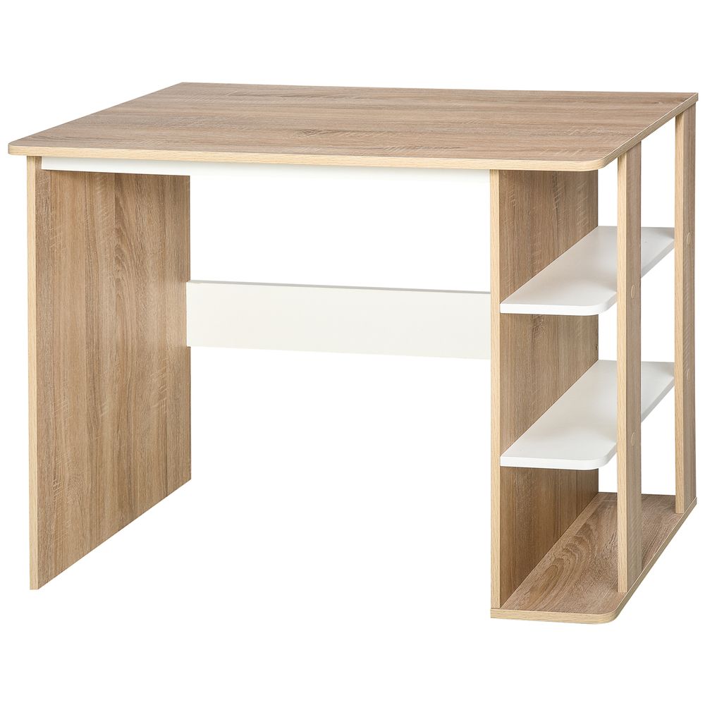 Duo Oak and White Computer Desk with 3-Tier Side Shelves