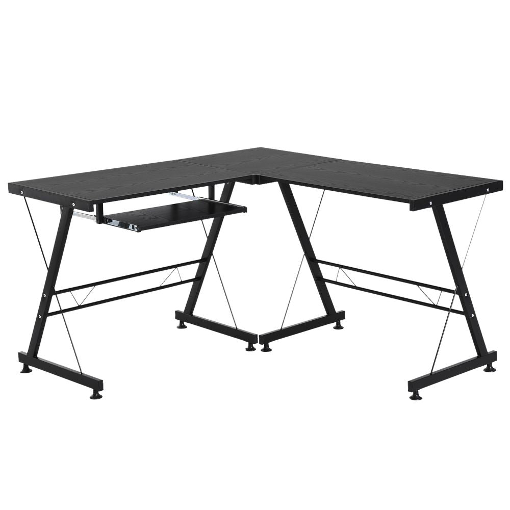  Large Black L-Shaped Corner Desk with Keyboard Tray