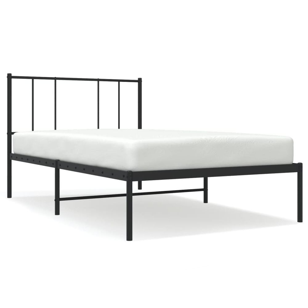 Black Steel Bed Frame with Headboard - 190cm x 100cm