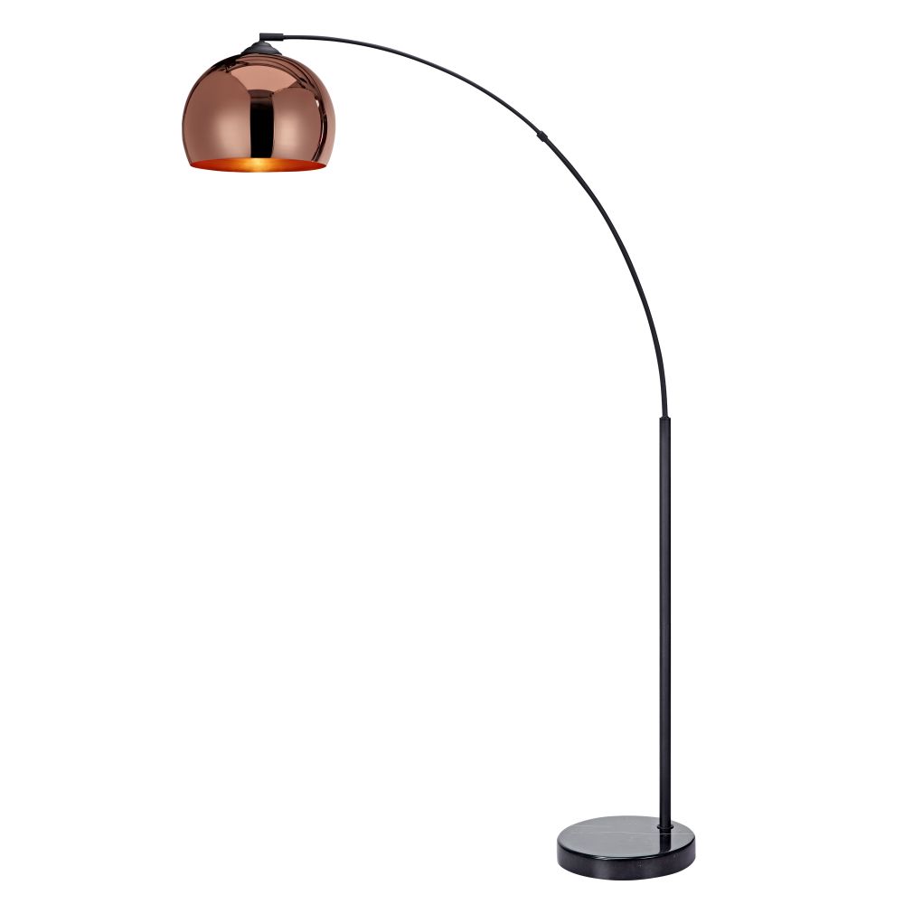 Arquer Modern LED Arc Curved Floor Lamp with Rose Gold Bell Shade