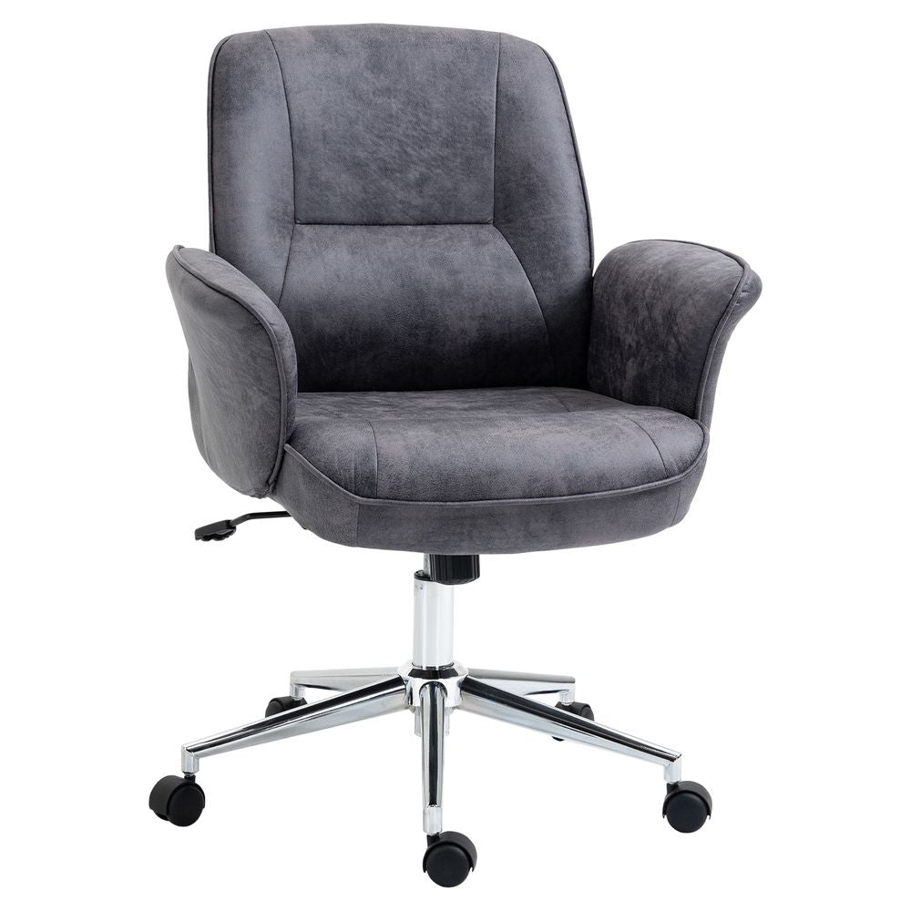 Deep Grey Mid Back Faux Leather Desk Chair with Armrests