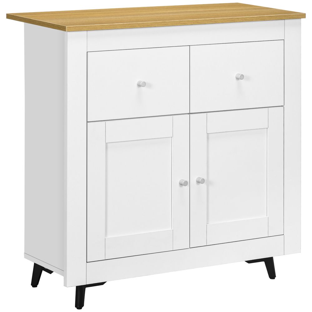 Oak and White Sideboard Storage Cabinet with Doors & Drawers