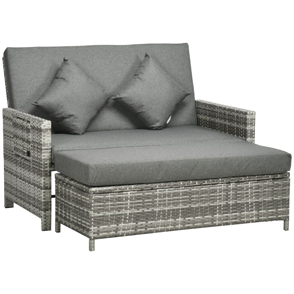 Outsunny 2 Seater Garden Rattan Sofa Daybed - Grey
