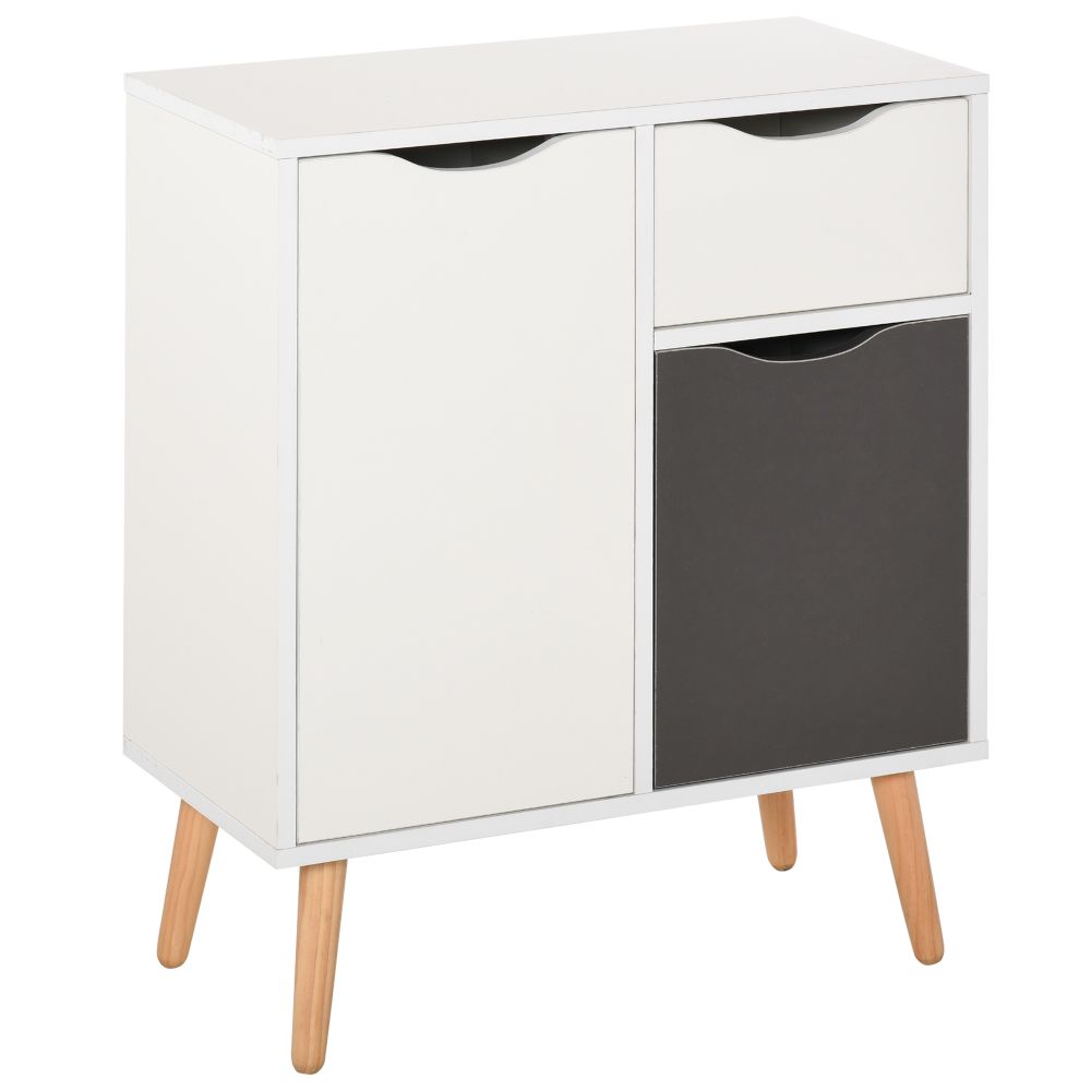 White and Dark Grey Sideboard Cupboard with Drawer and Legs