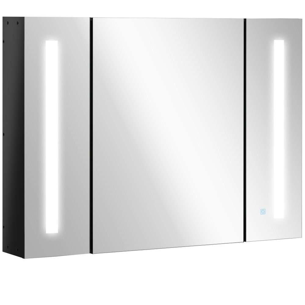 Kleankin LED Mirror Cabinet with Shelves - High Gloss Black