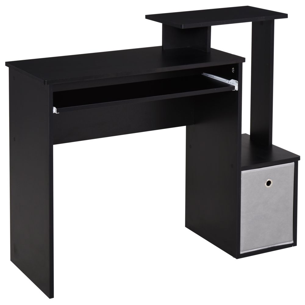 Black Computer Desk with Keyboard Tray and Monitor Shelf