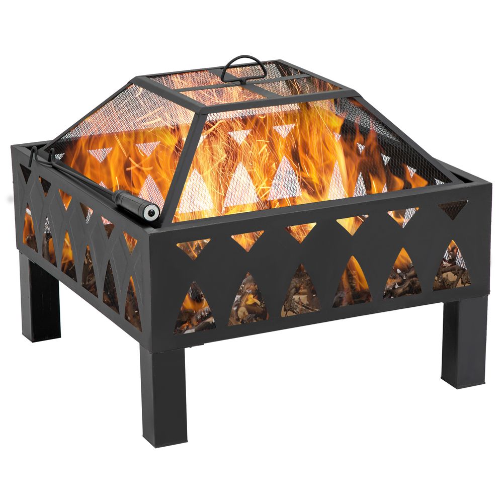 Outdoor Metal Fire Pit with Cover, Wood Burner and Log Burning Bowl