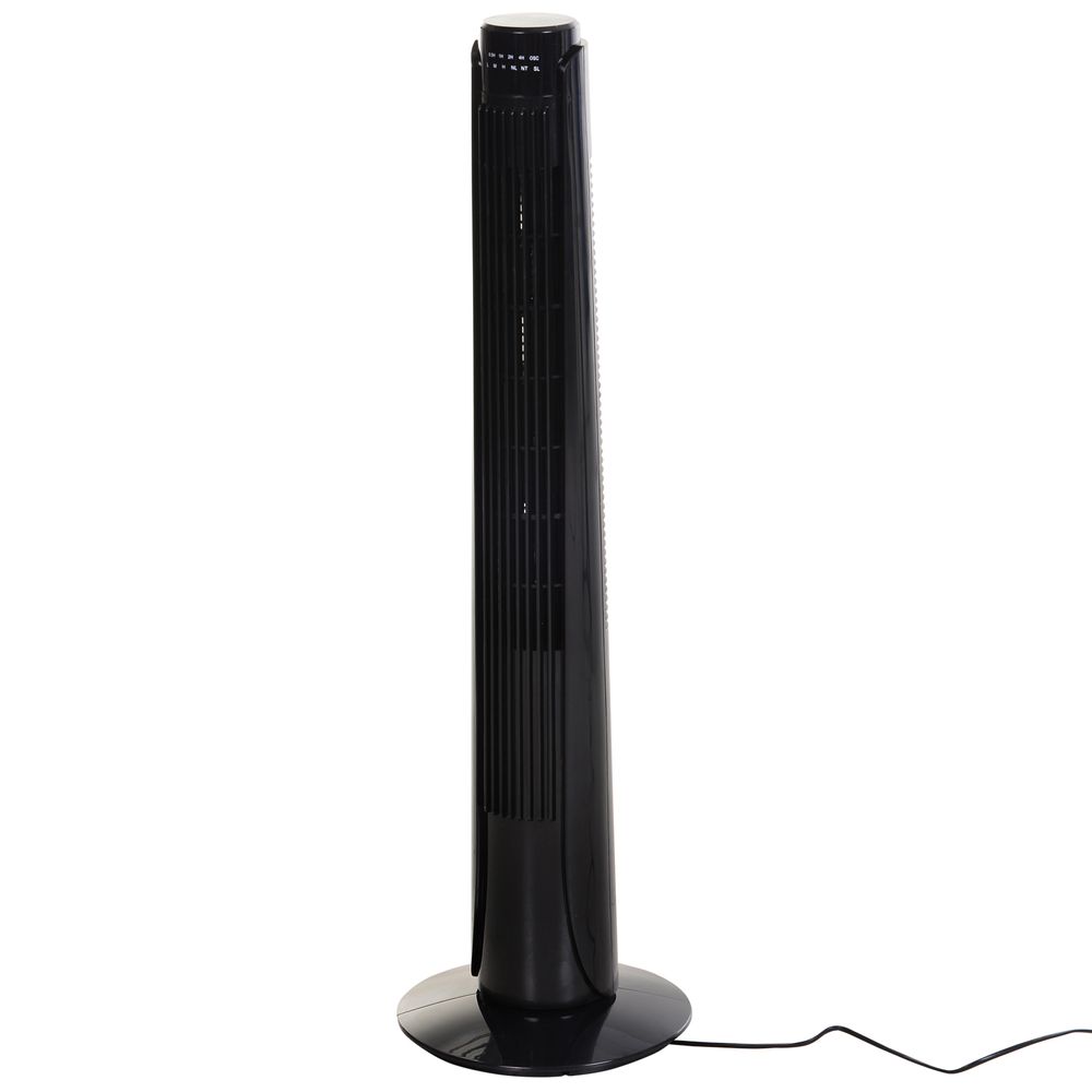 3-Speed Oscillating Black Tower Fan with Remote