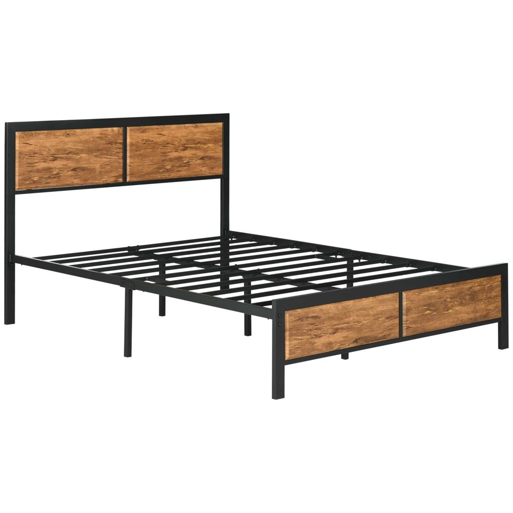 Industrial Style Black Metal Frame Double Bed with Headboard