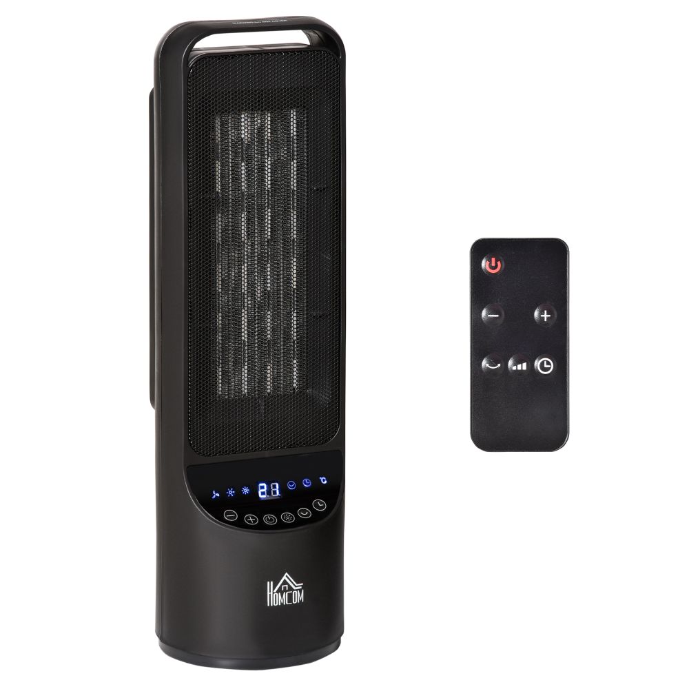 Black Oscillating Ceramic Tower Heater with Remote Control