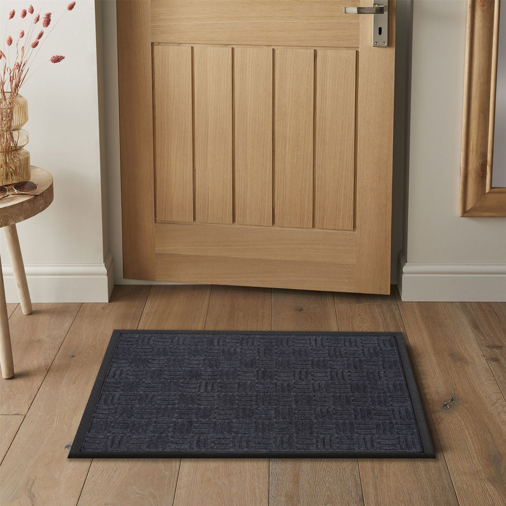 Cross Embossed Polypropylene Backed Grey Doormat 45cm x 75cm