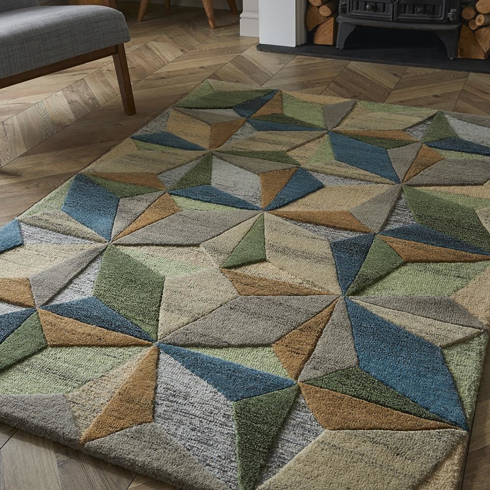 100% Wool Lilianna Embossed Geometric Rug 120cm x 170cm