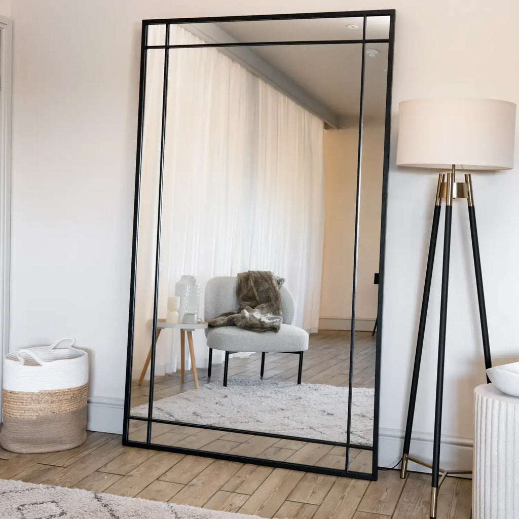 Aimi - Full Length Black Metal Rectangle Window Mirror - 180cm x 105cm