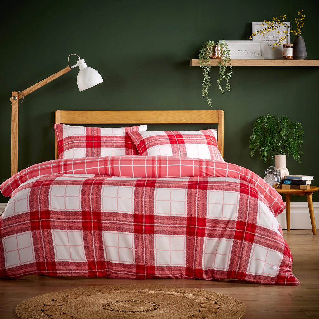 Olivia Rocco Alba Red Flannel Duvet Cover & Pillowcase Set – Super Soft