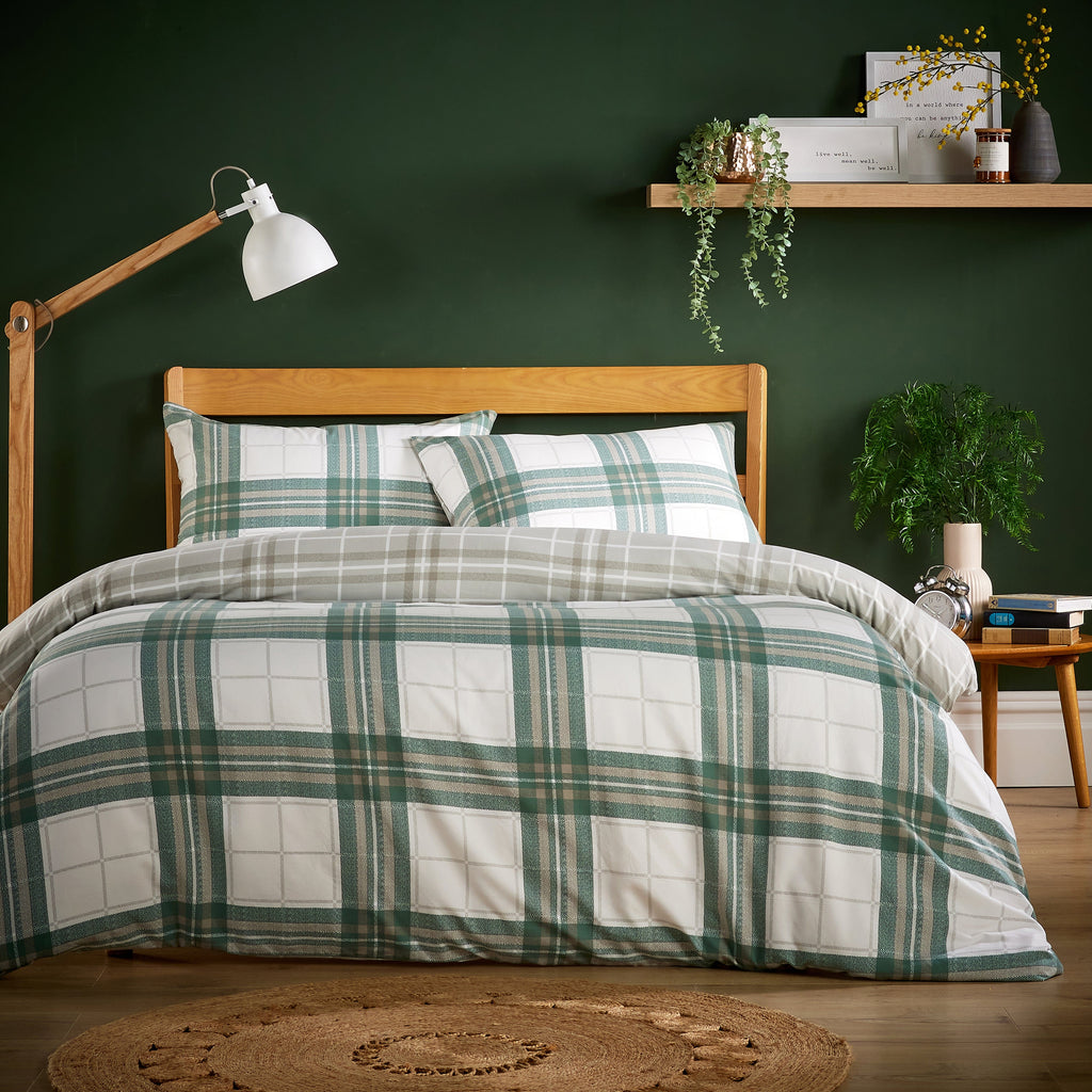 Olivia Rocco Alba Sage Green Flannel Duvet Cover & Pillowcase Set – Super Soft