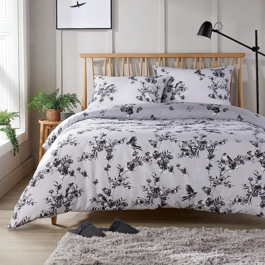OLIVIA ROCCO Blossom Grey Reversible Duvet Cover Set – Elegant Polyester Blend