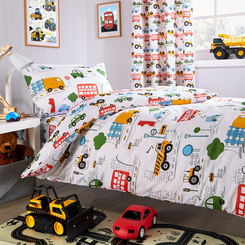 OLIVIA ROCCO Construction Vehicle Kids Duvet Set – Cotton Blend Bedding with Pillowcase