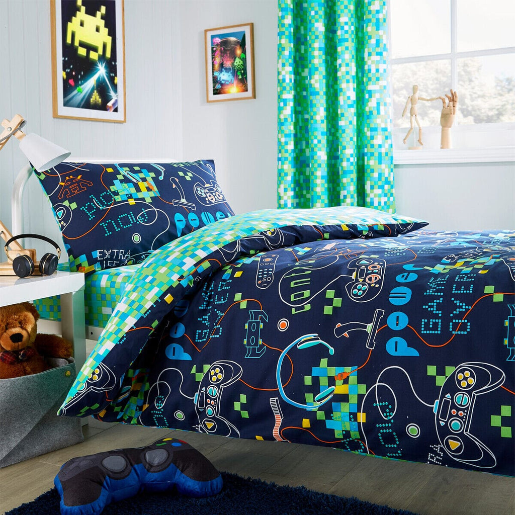 OLIVIA ROCCO Gamer Kids Duvet Cover Set – Durable Cotton Blend Bedding with Pillowcases