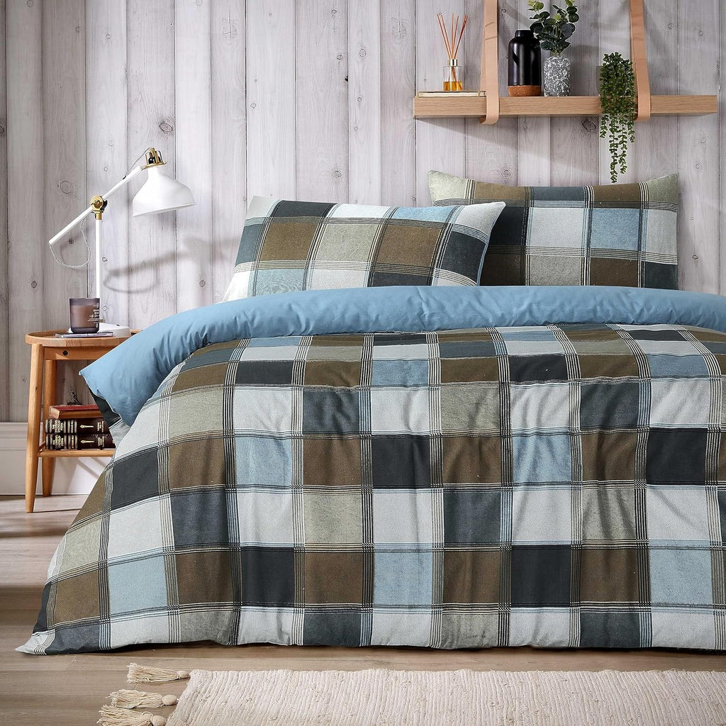 OLIVIA ROCCO Glencoe Reversible Check Duvet Cover Set – Classic Polycotton Bedding with Pillowcases