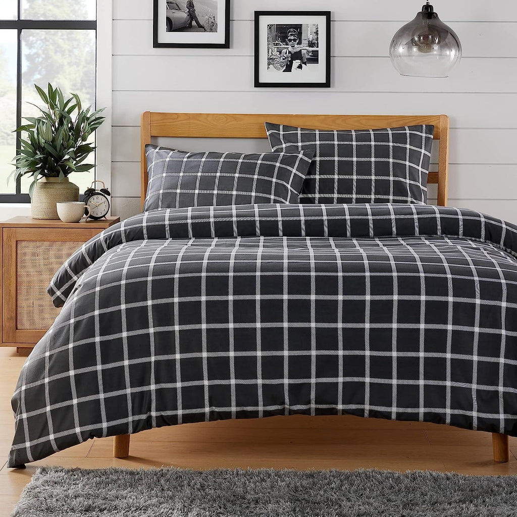 Olivia Rocco Grey Check Reversible Duvet Cover Set – Single, Double & King