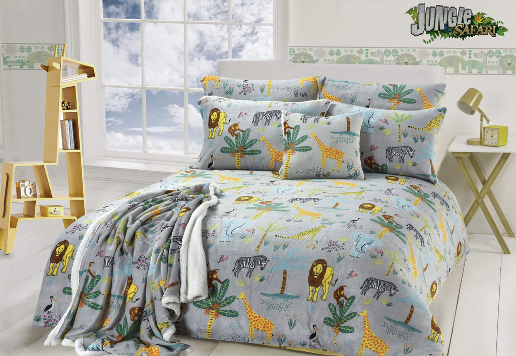 OLIVIA ROCCO Jungle Safari Animal Kingdom Kids Teddy Fleece Bedding Set