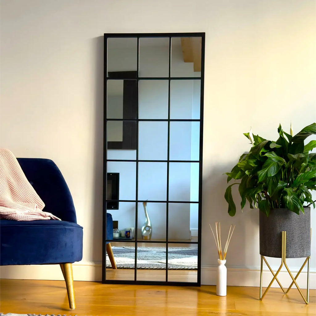 Kyō - Full Length Black Metal Rectangle Lattice Grid Mirror - 150cm x 60cm