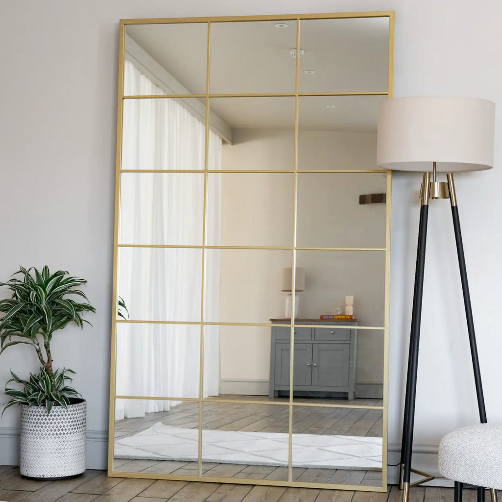 Kyō - Full Length Gold Metal Rectangle Lattice Grid Mirror - 180cm x 90cm
