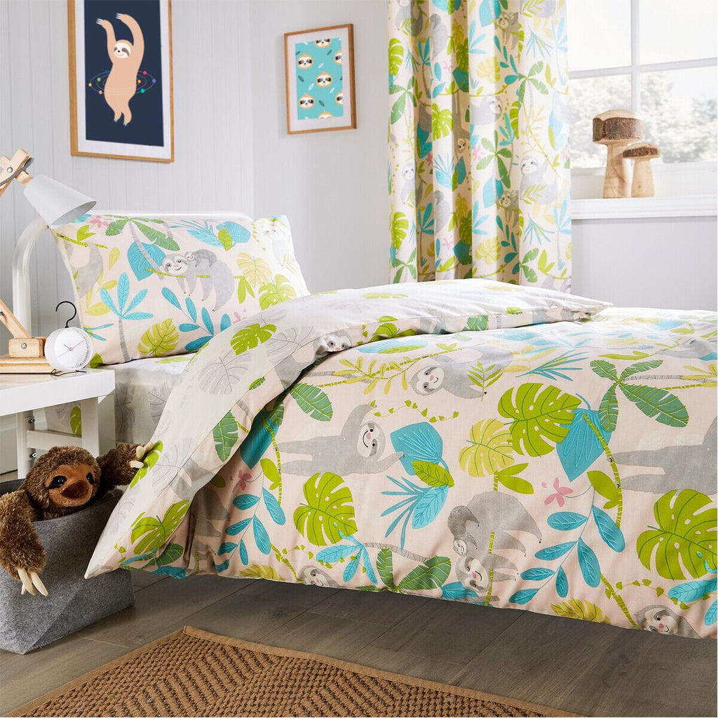 OLIVIA ROCCO Lazy Sloth Kids Duvet Set – Soft Cotton Blend Bedding with Pillowcase